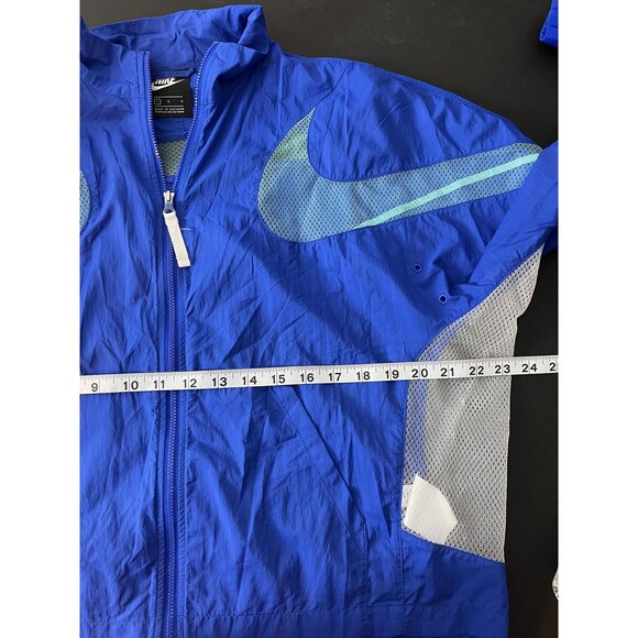 Nike Jacket Womens Large Blue Giant Swoosh Mesh Windbreaker Running Zip Air Max - Picture 5 of 6